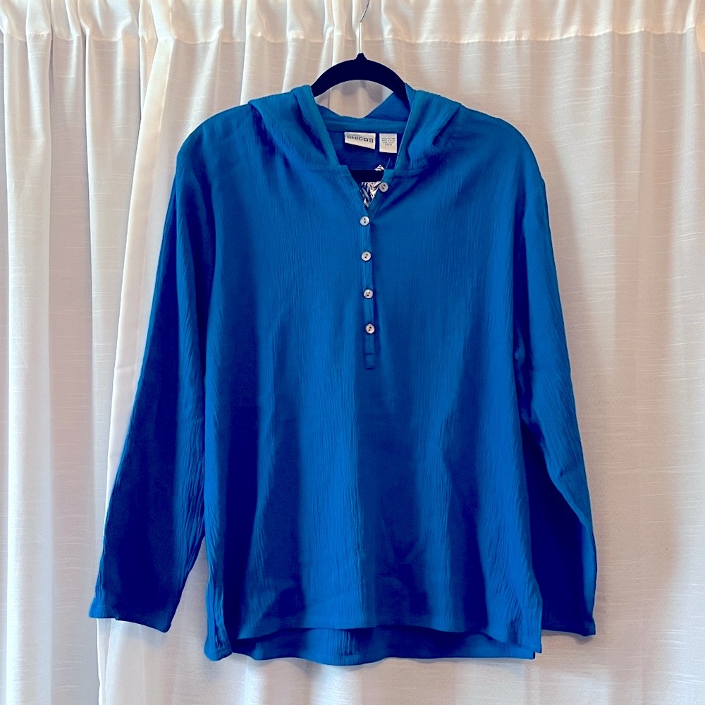 Chico’s Blue Hooded Shirt